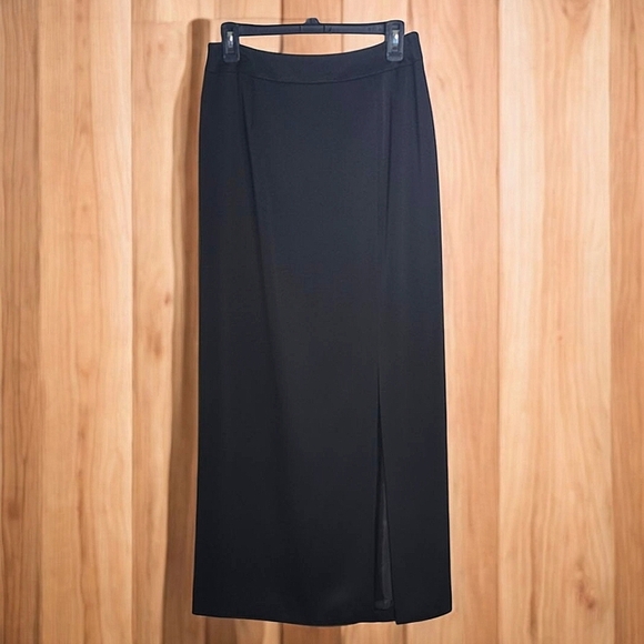 Talbots Petites Vintage Black Fully Lined Maxi Skirt Front Slit M - Picture 1 of 13
